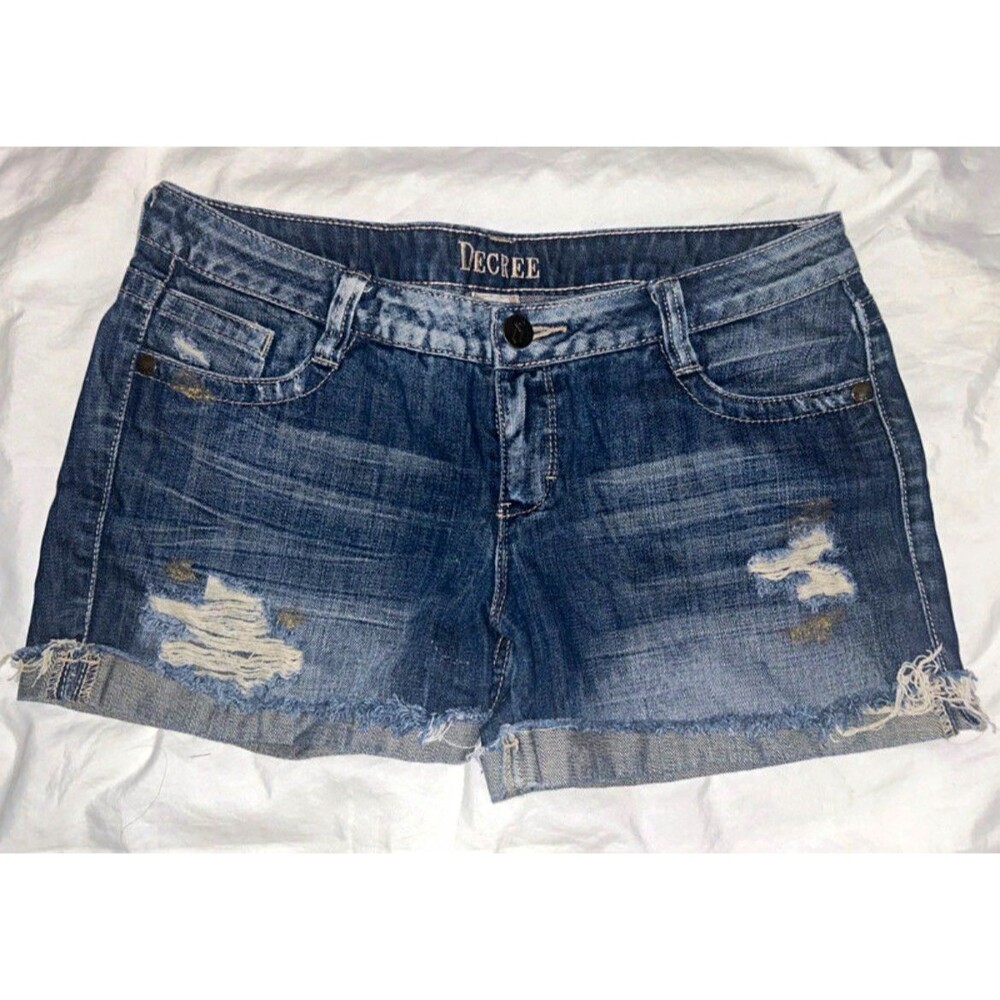 Decree Women Blue Denim Cut Off Shorts Size 11 Juniors Mid Rise 5-Pocket